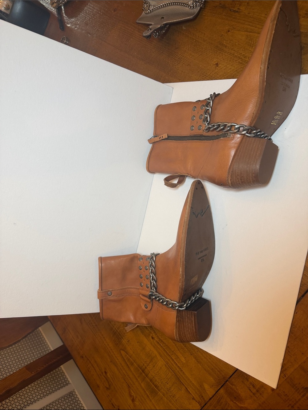 New Free People Aiden Chain Moto Boots 9.5 brown leather new no box - Picture 4 of 11